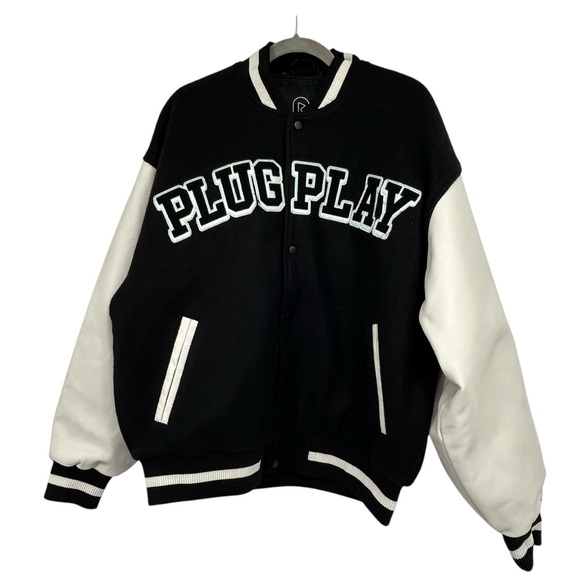 Black Varsity Jacket L Streetwear Oversized Y2K Letterman Bomber (PlugPlay) - Picture 10 of 15